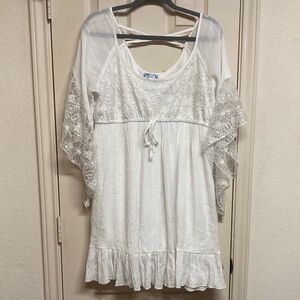 J Gee White Lace Boho Mini Dress Sz L